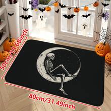 1/2pcs Halloween Door Mat, Halloween Skull Moon Pattern Flannel Door Mat, Non-Slip Absorbent Machine Washable Floor Mat For Home, Suitable For Entrance, Living Room, Bedroom, Kitchen, Bathroom, Yard, Multi-Functional Decorative Mat - Multicolor - View 14
