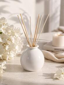 1pc Ins Minimalist Bright White Round Rattan Aromatherapy Bottle, Light Bulb Shaped Fragrance Container, Neutral Home Bedroom Desktop Fragrance Decor Gift - Small White Jar Aroma Diffuser Bottle - View 1