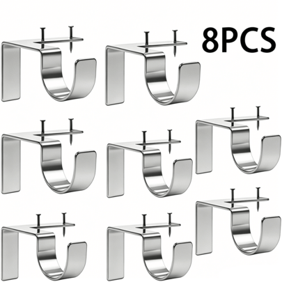 8-Piece Metal Curtain Rod Bracket Set, Heavy-Duty Silver L-Shaped Window Curtain Holders With Screws For Living Room, Bedroom, Kitchen, Study And Home Decor Installation
