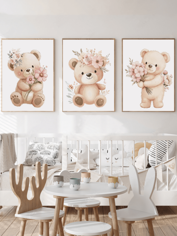 1 bức tranh treo tường phòng em bé khung canvas, poster phòng em bé họa tiết gấu Teddy và hoa hồng, poster hoa dại nghệ thuật hiện đại, tranh trang trí phòng ngủ trẻ em, phòng bé gái, phòng game, quà tặng cho em bé và trẻ em, tranh tường động vật phong cách Bohemian, trang trí phòng, trang trí nhà tắm, trang trí mẫu giáo, poster chống nước, tranh màu nước, trang trí lớp học, trang trí phòng ngủ