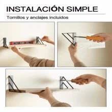Estantes de pared para decoración de dormitorio, estantes de pared flotantes para sala de estar, almacenamiento de cocina, estantes flotantes de madera rústica montados en la pared para libros,Soportan Hasta 10 Kg, Fácil Instalación(juego de 3) - Blanco - Ver 4