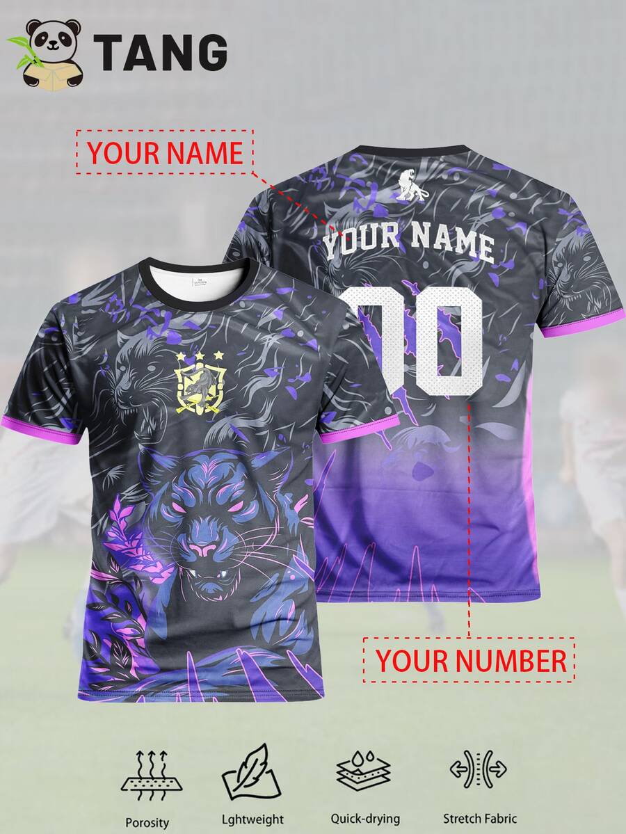 Brazil Cheetah Style Men's Soccer Jersey & Customizable Name & Number & Round Neck Soft Lightweight Sports Top & Training, Daily, Gift Summer