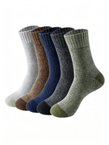 Winter Warm Wool Blend Socks 5 Packs Super Thick Fleece Lined Terry Socks Non-Slip Durable Thermal Crew Socks For Men Outdoor Camping Walking Daily Commute - Multicolor - View 6