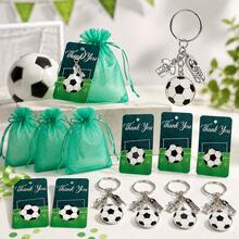 12PCS Soccer Keychain Set 3 In 1 Multi Charm Alloy Metal Sport Style Football Pattern Green Organza Bag Round Ball Jersey Shoe With Thank You Card Keyring Party Favor Birthday Team Event Match Day Gift - Metal Soccer Card Keychain - View 1