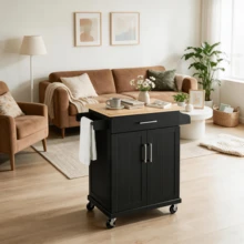 Carrito Móvil de Almacenamiento Multifuncional con Cajón para Sala y Cocina - Negro - Ver 7