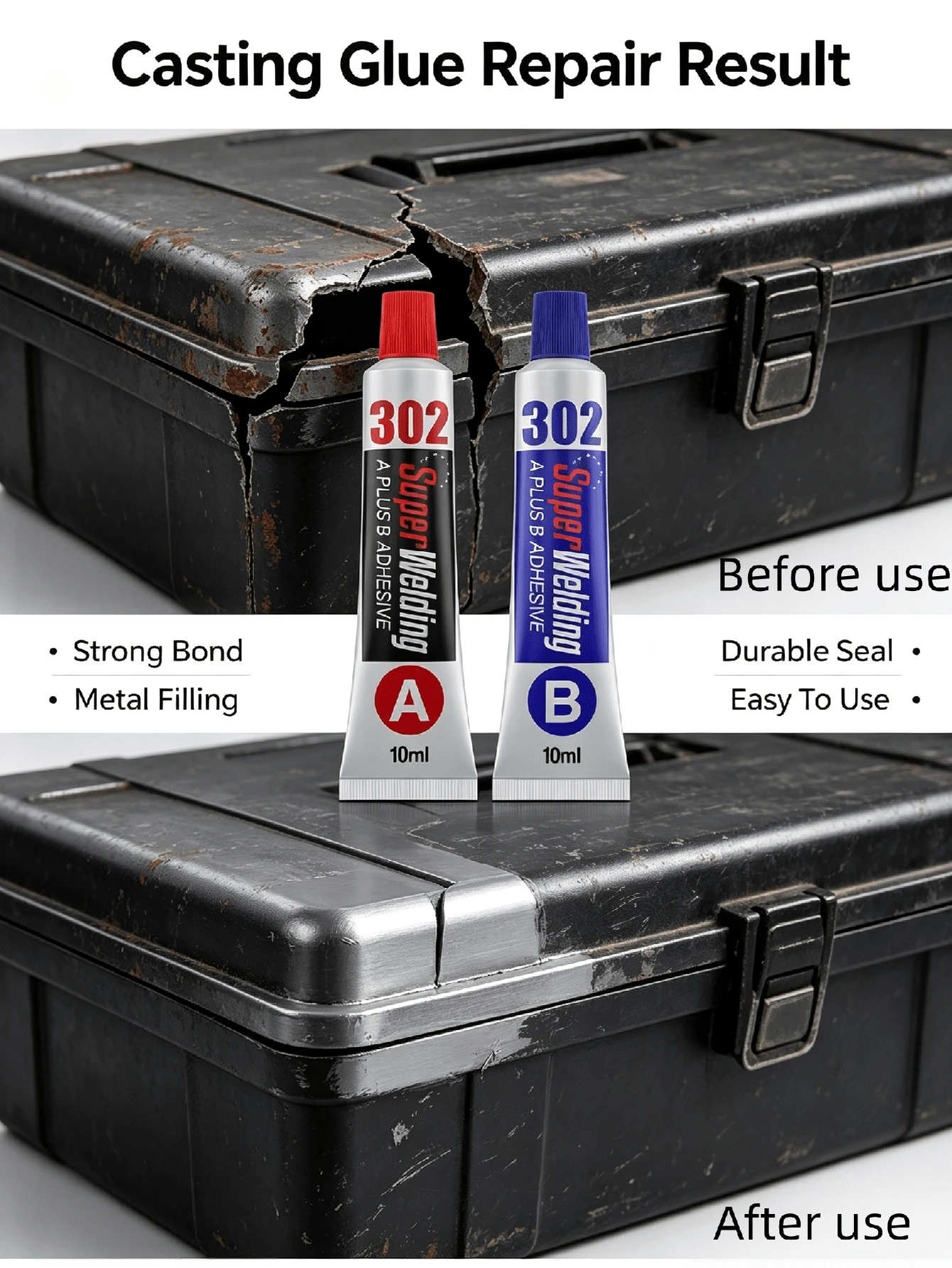 AB Epoxy Metal Repair Glue, Iron Steel Aluminum Oil Tank Water Pipe Leak Repair, High Temperature Resistant Corrosion Resistant Sandable Drillable Repair Adhesive - B - View 1