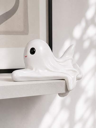 1pc Cute Ghost Shelf Sitter Figurine, Halloween Resin Tabletop Decor, Kawaii White Ghost Ornament For Bookshelf, Desk, Mantel And Entryway, Home Decor Accent, Shelf Edge Sculpture For Bedroom, Living Room, Office And Dorm, Shelf Decor Gift
