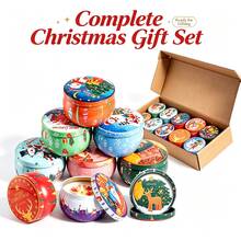10PCS Portable Candle Jars, Assorted Designs, With Lids, Christmas-Themed, Colorful, Heat-Resistant, Leak-Proof, And Versatile. - C5-10PCS Random Pattern - View 1