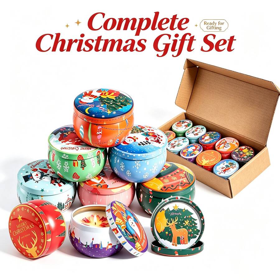 10PCS Portable Candle Jars, Assorted Designs, With Lids, Christmas-Themed, Colorful, Heat-Resistant, Leak-Proof, And Versatile. - C5-10PCS Random Pattern - View 1
