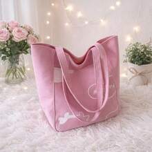 Pink Printed Canvas Fitness Tote Bag, Large Capacity Lightweight Durable, Shoulder Bag Minimalist Versatile Handbag, Fitness Shopping Commute Daily Multi-Use Women's Bag, Suitable For Fitness, Yoga Practice, Daily Commute And Multiple Scenarios - Multicolor - View 2