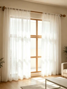 1pc Pure White Sheer Panel Curtain, Suitable For Living Room/Bedroom/Study/Dining Room/Balcony Home Decor, Rod Pocket Design - White - View 1