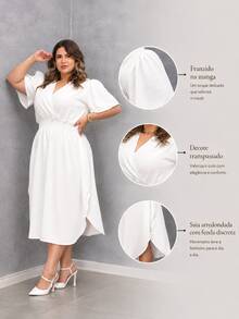 Duna Women's Plus Size Wrap Midi Dress With Short Sleeves - 查看 2