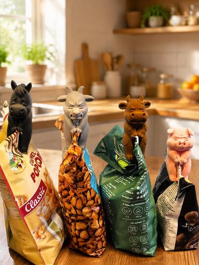 10pcs/5pcs Creative 3D Animal Snack Bag Clips - Various Cute Pet Designs: Pig, Cow, Sheep, Horse, Goat - 3D Bag Clips For Food Packaging, Moisture-Proof Fresh-Keeping Clips, Kitchen Snack Bag Sealing Tool