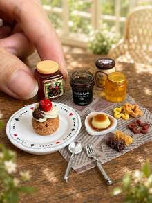 Set Teh Sore Model Kue Miniatur dari Resin, Dekorasi Peralatan Makan Model Rumah Boneka Berisi Puding, Selai, Madu, dan Permen, Tidak Dapat Dimakan - Satu-Ukuran - View 1