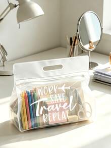 WORK SAVE TRAVEL REPEAT 透明盥洗包，防水旅行收納袋，適合存放洗髮精、乳液、化妝品等，為旅行/日常使用增添時尚與實用感，適合旅行者、通勤族、學生、美容愛好者，是旅行、健身、飯店住宿、日常浴室收納的理想選擇，用途廣泛，可作為盥洗收納袋使用 - 彩色 - 查看 3