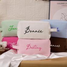 Waffle Embroidered Makeup Bag, Personalized Travel Toiletry Bag, Customizable Name, Letter Pattern Makeup Bag, Girls Travel Gift, Birthday Gift - Multicolor - View 4