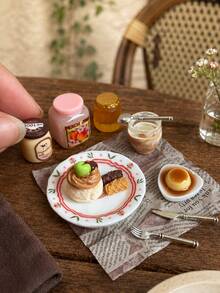 Resin Miniature Dessert Afternoon Tea Set Dollhouse Cake Pudding Jam Honey Yogurt Tableware Model Decoration Non-Edible - one-size - View 1