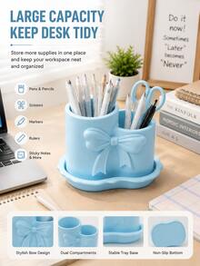 Multifunctional Round Bowknot Storage Bucket, Cute Desktop Organizer, Suitable For Stationery, Cosmetics, Pens And School Supplies, Portable Pen Holder Container, Perfect Gift For Students' Birthday And Back To School - Pen Holder - View 7