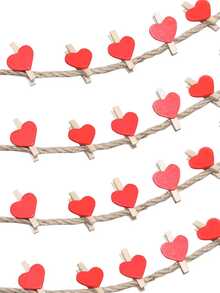 Red Heart Clips, Heart Wooden Clothes Photo Paper Clip Pins Mini Clothespins Postcard Clips Home Wedding Decoration Stationery Decoration - A - View 2