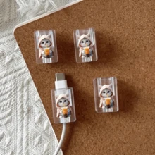 2pcs Hooded Milk Tea Cat Data Cable Connector Protector, Ins Healing Cute Pet Digital Accessory, Compatible With Apple Fast Charging 18W/20W Type-C Interface, Soft Cute Cat Print Data Cable Protective Shell, Holiday Small Gift, Cute Korean Style For Girlfriend And Best Friend - 2pcs Sweater Cat + Blue Shirt Milk Tea Cat - View 3
