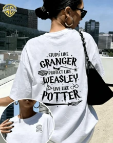 New Women's Short Sleeve T-Shirt, 100% Cotton, Authorized WB Brand, "" Slogan Pattern Print, Breathable For Summer - White - View 3