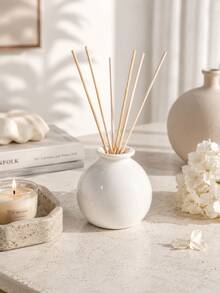 1pc Ins Minimalist Bright White Round Rattan Aromatherapy Bottle, Light Bulb Shaped Fragrance Container, Neutral Home Bedroom Desktop Fragrance Decor Gift - Small White Jar Aroma Diffuser Bottle - View 7