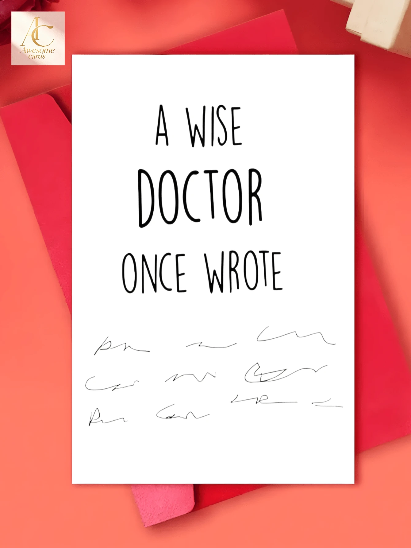 1pc Funny Doctor Greeting Card, A Wise Doctor Once Wrote Humorous Hand‑Written Scribble Design Note Card, Paper Card With Envelope, Novelty Birthday Thank You Gift For Doctor Medical Staff Friend Christmas Card Thank You Card - One Size Fits All - View 1