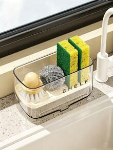 Transparent Self Draining Sink Organizer Rack With Removable Tray Sponge Holder Suitable For Kitchen Countertop Used For Storing Sponges Brushes Scrubbers Kitchen Sink Drain Basket And Stopper Kitchen Home Decor Bathroom Accessories - Multicolor - View 9