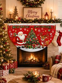 Christmas Santa Claus Reindeer Half-Circle Porch Banner, Christmas Tree Gift Snowflake Hanging Flag, Christmas Window Railing Decoration, Suitable For Front Porch Door Indoor Outdoor Holiday Home Party Decor - E - View 5