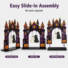 1pc 7.09" Interactive Swinging Ghost Halloween Castle Wooden Decor, 2D Flat Shatter-Proof Interlocking Assembly, Cute Ghost Couple Figurine, Suitable For Tiered Tray And Desktop, Sturdy Holiday Gift - Castle Double Ghost - View 7