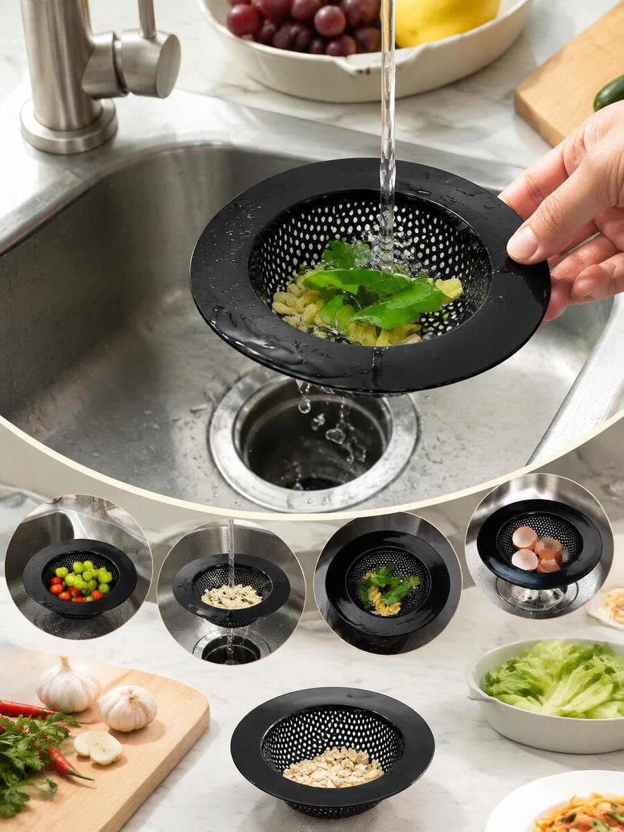 2pcs Sturdy Black Kitchen Sink Strainer, Fits Most Drain Baskets, Reinforced Double Layer Safety Design, Kitchen Essential - View 1