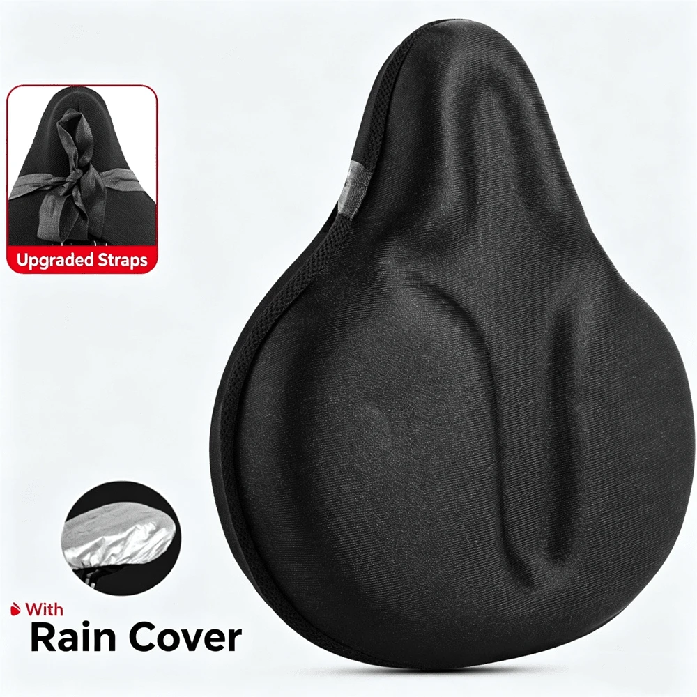 1pc Thickened & Widened Comfortable Breathable Sponge Bicycle Saddle Cover, Outdoor Cycling Bike Seat Cushion For Large Butt, Suitable For Daily Riding With Rain Cover