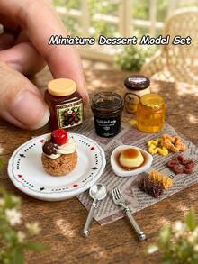 Set Teh Sore Model Kue Miniatur dari Resin, Dekorasi Peralatan Makan Model Rumah Boneka Berisi Puding, Selai, Madu, dan Permen, Tidak Dapat Dimakan - Satu-Ukuran - View 6