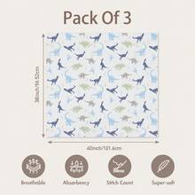 3pcs/Set Baby Gauze Blankets, Pure Cotton Breathable Soft Receiving Blankets, Large 38 X 40 Inches, Burp Cloths, Baby Baptism Essentials - Dinosaur - View 4