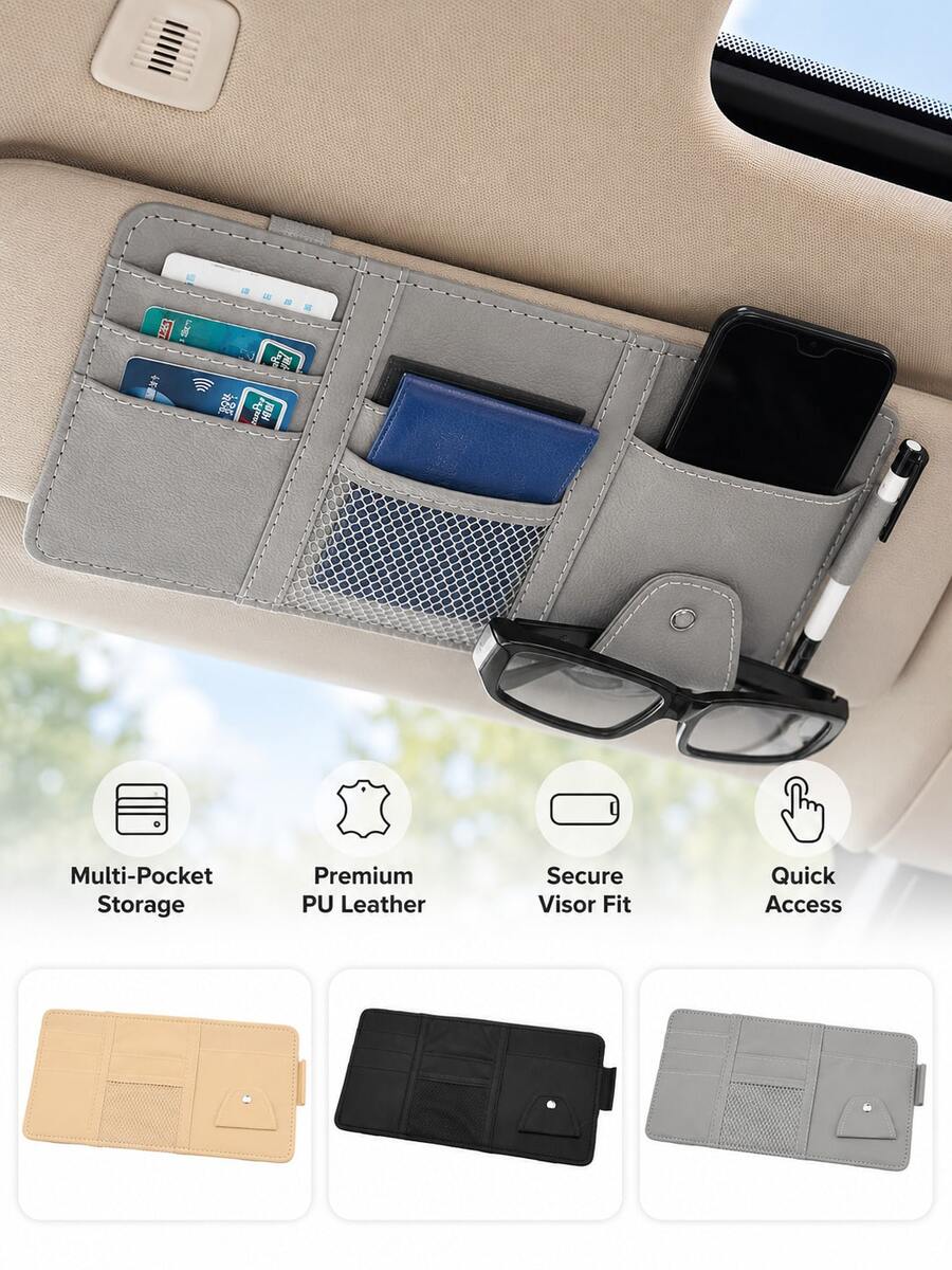 1pc Car Sun Visor Organizer Storage Bag, Multi-Function Sunshade Storage Clip, Car Interior Decoration Storage Cover - Car Storage Clip - View 1