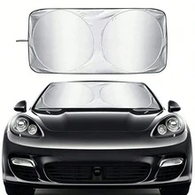 Car Windshield Sun Shade - UV Protection & Heat Insulation, Foldable Sunshade, Cools Car Interior And Dashboard, Universal Fit Summer Essential - Silver - View 1