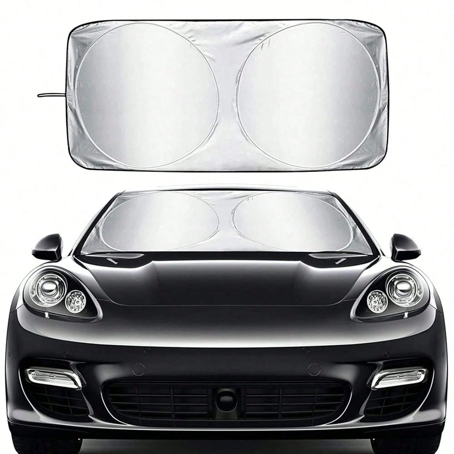 Car Windshield Sun Shade - UV Protection & Heat Insulation, Foldable Sunshade, Cools Car Interior And Dashboard, Universal Fit Summer Essential - Silver - View 1