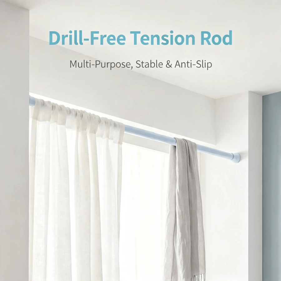 No-Drill Telescopic Rod, Door Curtain Rod, Kitchen Partition Rod, Wardrobe Telescopic Rod, Clothes Drying Rod - 2.2cm Honeycomb Head (Threaded Shank) - View 1