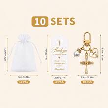 10/20 Sets Gold Cross Faith Keychains Party Favors With Pearls, Suitable For Baptism, First Communion, Christening, Confirmation, Birthday Gifts - Multicolor - View 10