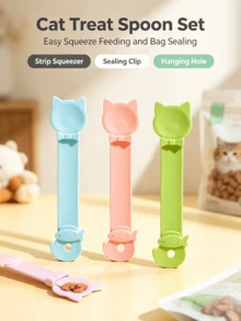 Multifunctional Cat Treat Feeding Spoon, Pet Snack Squeezer With Sealing Clip, Portable Cat Food Bag Snack Dispenser - Multicolor - View 3