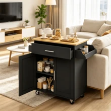 Carrito Móvil de Almacenamiento Multifuncional con Cajón para Sala y Cocina - Negro - Ver 1