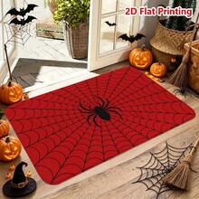 1/2pcs Halloween Door Mat, Halloween Theme Red Spider Web Pattern Flannel Floor Mat, Soft Absorbent Non-Slip Machine Washable, Suitable For Entryway, Living Room, Bedroom, Kitchen, Bathroom, Laundry Room And Patio, Multi-Functional Home Floor Mat, Holiday Decoration Suitable For Halloween Decor - Multicolor - View 4
