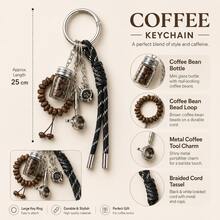 Coffee Theme Bag Charm Coffee Bean Glass Bottle Keychain Personalized Black Rope Pendant - Multicolor - View 4