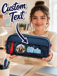 Personalized Double-Layer Pencil Case, Custom Text Pencil Storage Bag - Personalized Stationery Organizer With Customizable Name, Personalized Double-Layer Pencil Case, Customized Large Capacity Pencil Case, Customized Large Capacity Pencil Case - Multicolor - View 10
