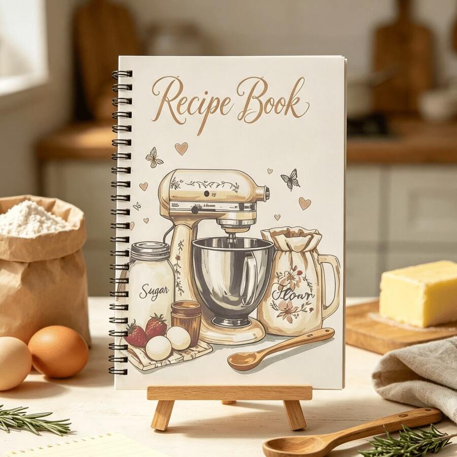 1pc Spiral Bound Personalized Recipe Notebook, Blank Recipe Book For Writing Your Own Recipes, Recipe Journal, Homemade Diary Spiral Notebook, Back To School Season School Supplies - Multicolor - View 1