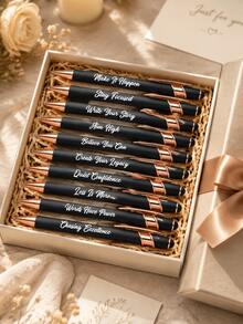 Inspirational Quote Retractable Metal Ballpoint Pen Set (1/10/30 Pcs) – Engraved Motivational Writing Tools. Back-To-School Creative Gift Pens For Teachers & Students Daily Use. - Multicolor - View 2