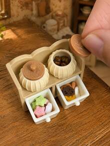 Miniature Snack Storage Canister Set, Dollhouse Storage Rack, Drawer Canister Candy Cookie Food Decor Model, Resin Material, Non-Edible - one-size - View 3