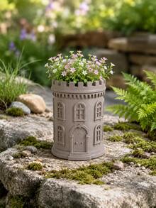 Castle Tower Planter, Multi-Purpose Flower And Plant Container, Suitable For Succulents And Herbs, Outdoor Patio Terrace Balcony Garden Decoration, Indoor Desktop Windowsill Plant Display Decoration - Cylindrical Castle Flower Pot - View 7