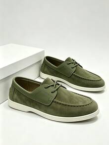 Handmade Men's Casual Slip-On Loafers Breathable Boat Shoes Flat Mocassins Outdoor Driving Shoes - Green - View 5