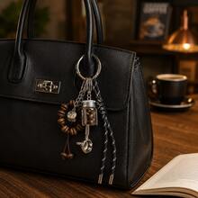 Coffee Theme Bag Charm Coffee Bean Glass Bottle Keychain Personalized Black Rope Pendant - Multicolor - View 5